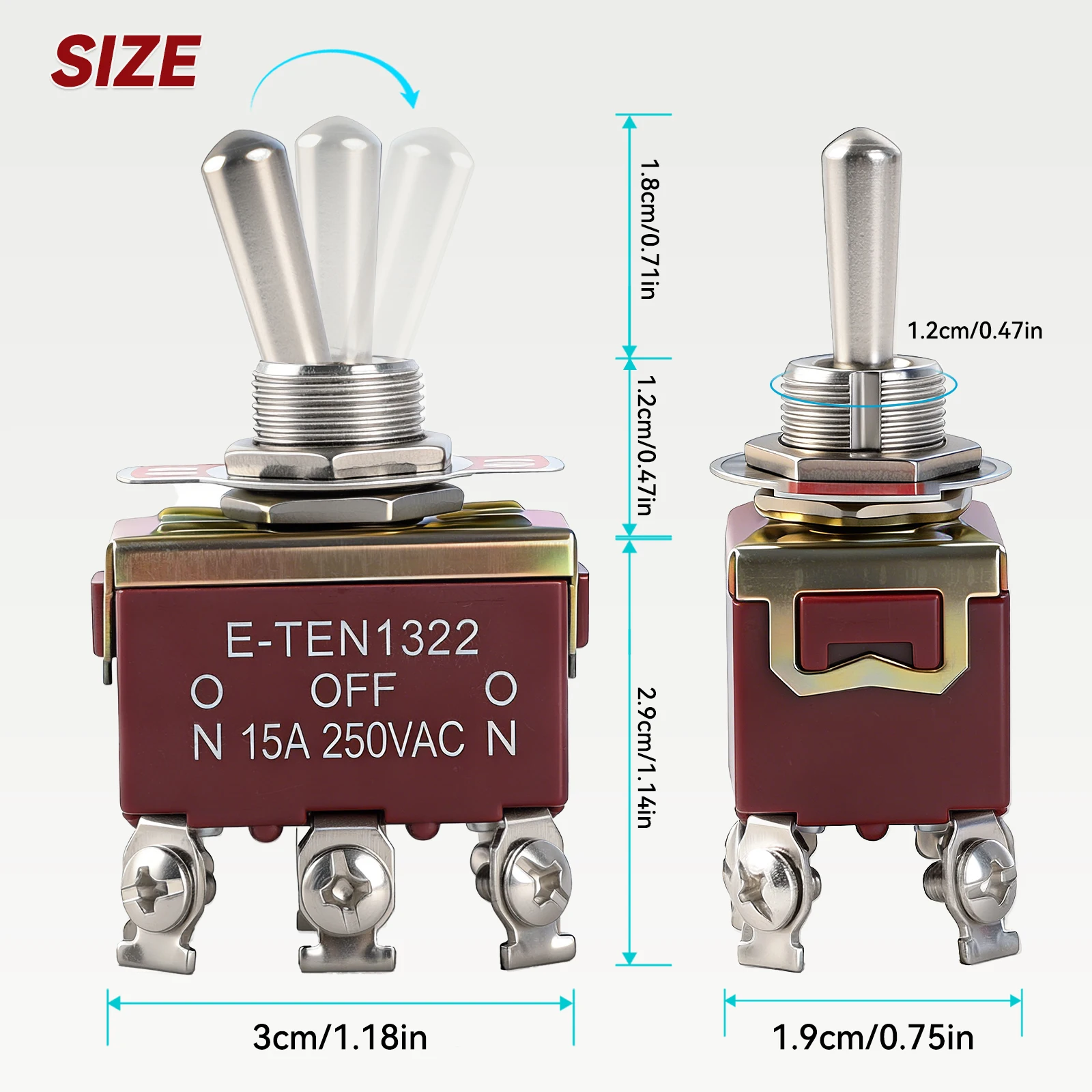 Фото 10 шт. переключателей-тумблеров Rocker Toggle Flick ON/OFF/ON 15A/250V 20A/125V DPDT, водонепроницаемые, усиленные, для автомобилей, лодок, кемперов и т.д. №2