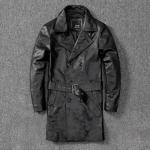 

High quality 2023 New Long Genuine Jacket Men Korean Cowhide Coat Plus Size Jackets Spring Autumn Leather Windbreaker