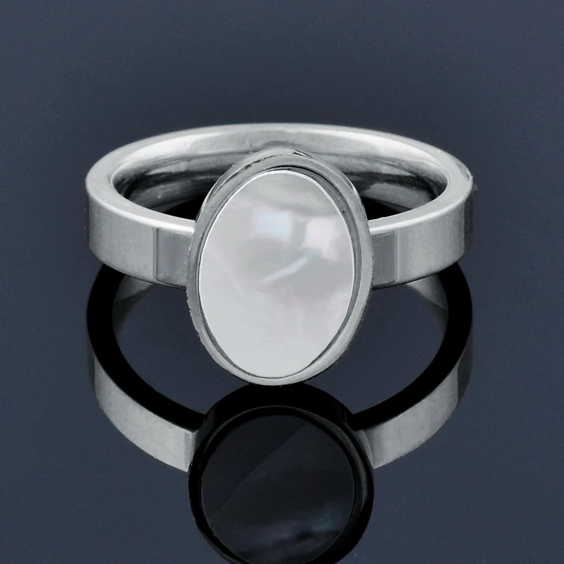 

KIOOZOL 2022 new fashion white shell stainless steel rings for women wedding party gold silver color finger ring KO2