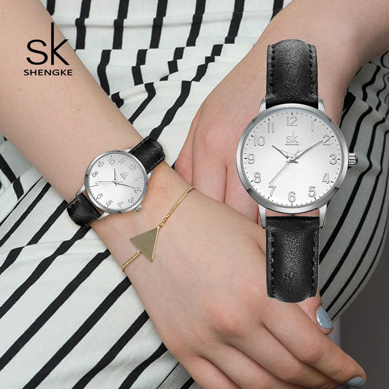 SHENGKE Fashion Women Watches Original Design Students Quartz Wristwatches Girl's Small Dial PU Strap Clock Relogio Feminino