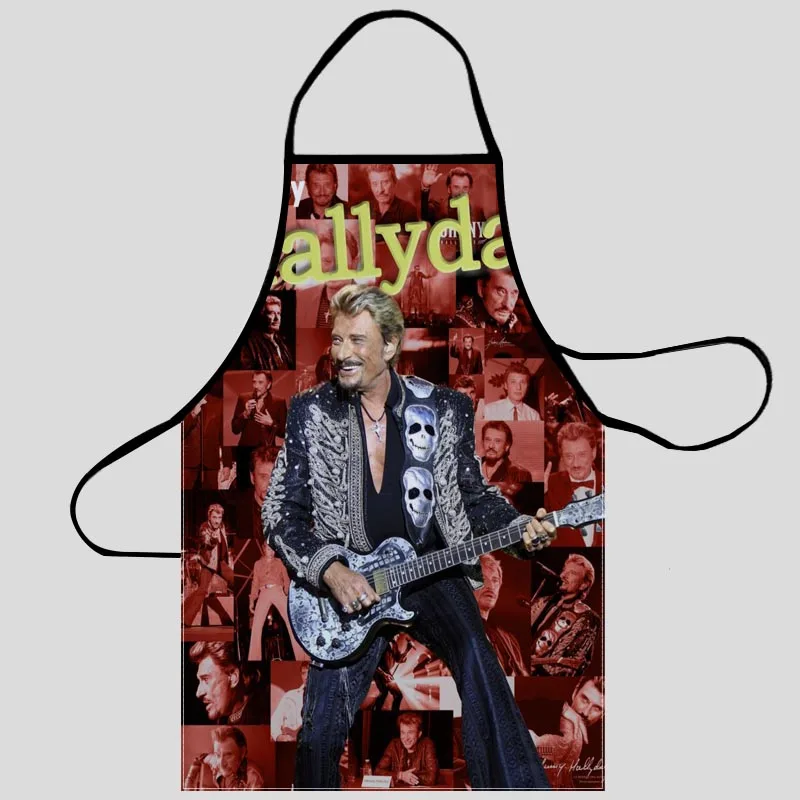 

New Johnny Hallyday Apron Kitchen Aprons For Women Oxford Fabric Cleaning Pinafore Home Cooking Accessories Apron