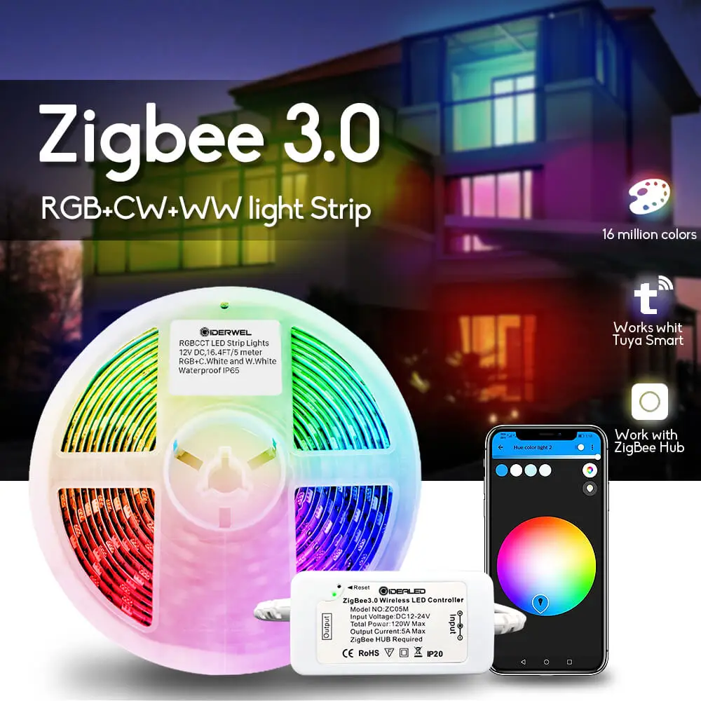 Smart RGBWW LED Strip Light Zigbee 3.0 Controller RGBWW Color Changing Work with Zigbee Hub and Echo Plus dimmable Ambient Light