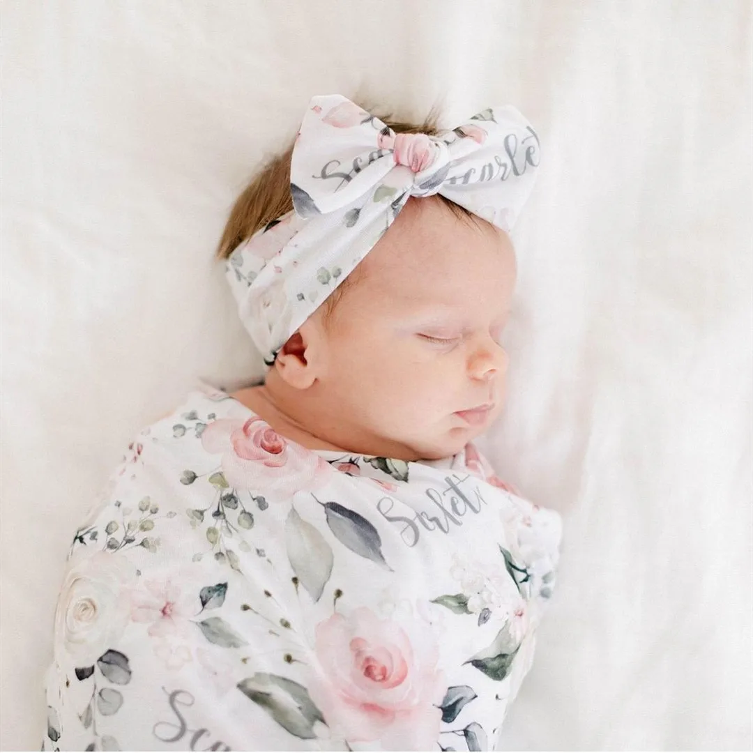 

3pcs Cotton Baby Blanket Hat Headband Set Anti-shock Baby Swaddle Wrap Newborn Receiving Blanket Shower Gift