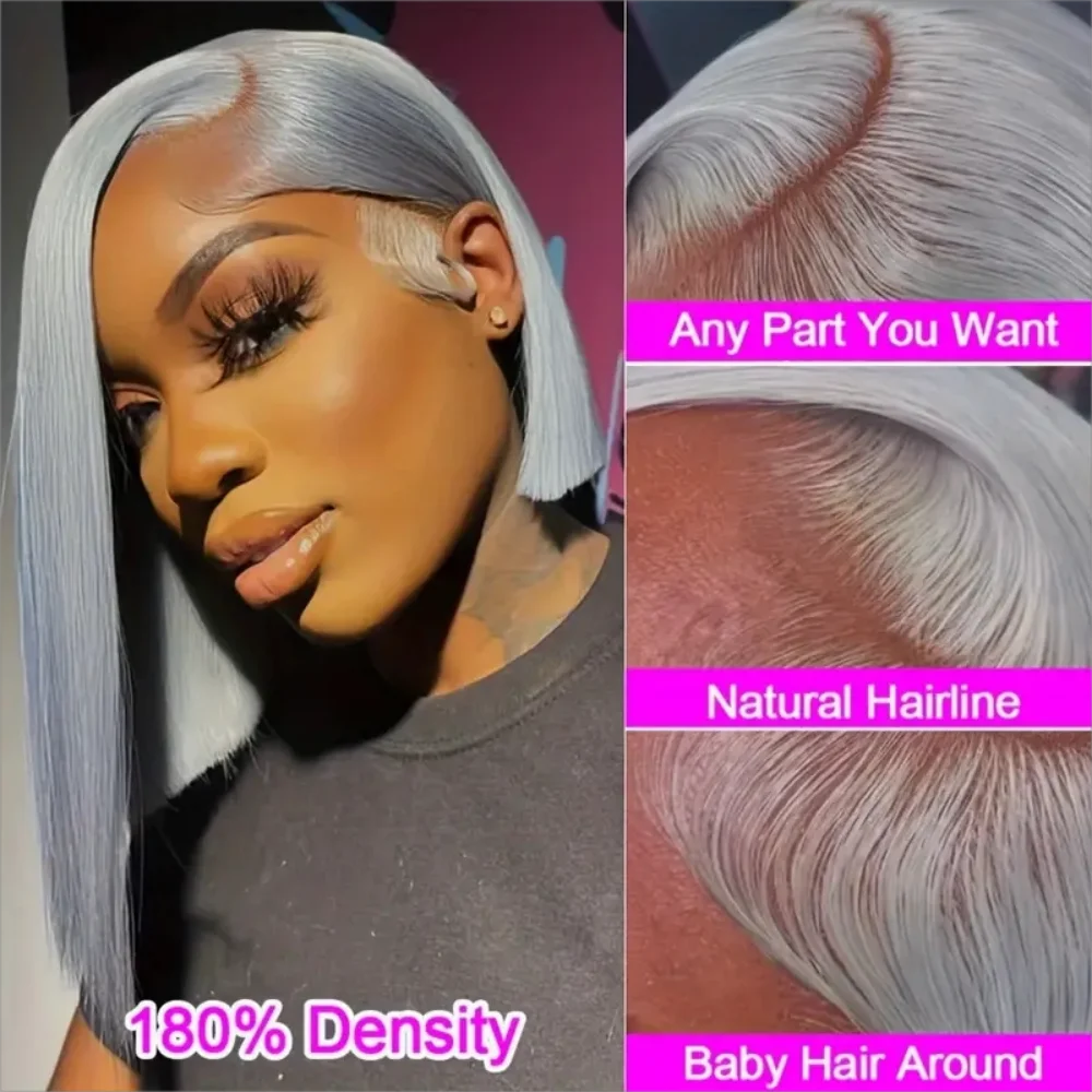 

Парик T-Part Grey Bob, парики из человеческих волос на сетке спереди для женщин, 10-20 дюймов, бразильские прямые короткие волосы на сетке 13x4, парик из натуральных волос
