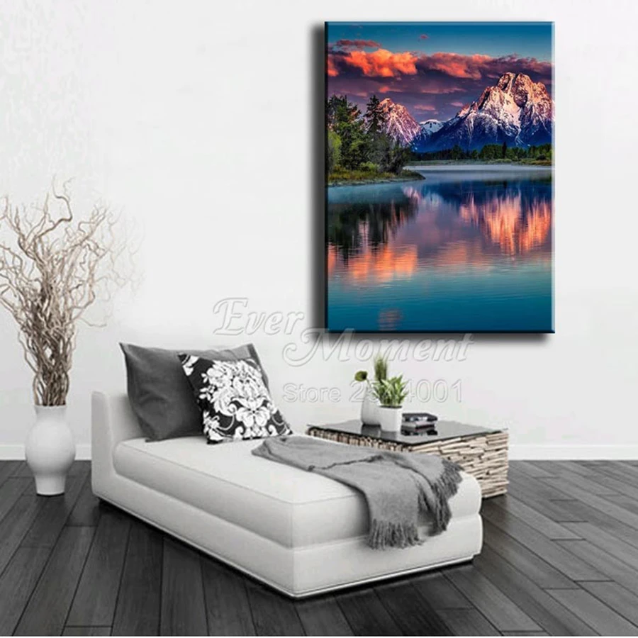 Ever Moment Diamond Painting Mountain River Handmade Full Square Drill Scenery Embroidery Home Decoration ASF1353