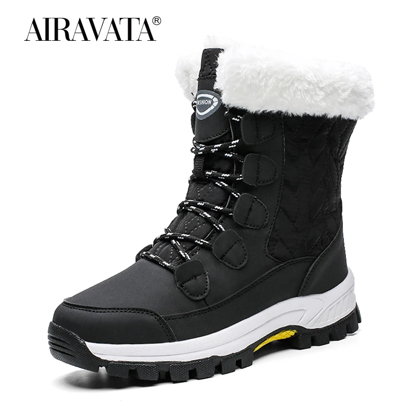 Women Snow Boots Winter Sneakers Famale Chunky Sneakers Ankle Warm Plush Anti Slip Lace-up Walking Shoes