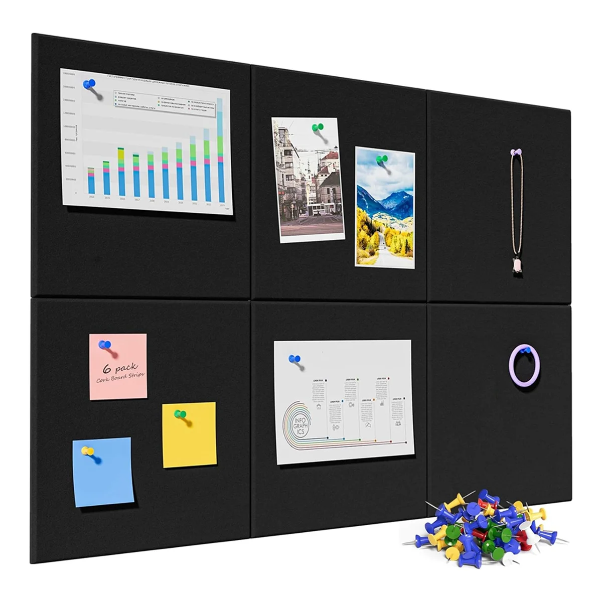 Пробковая доска 6 шт. в упаковке фетровая настенная плитка с 50 контактами черные