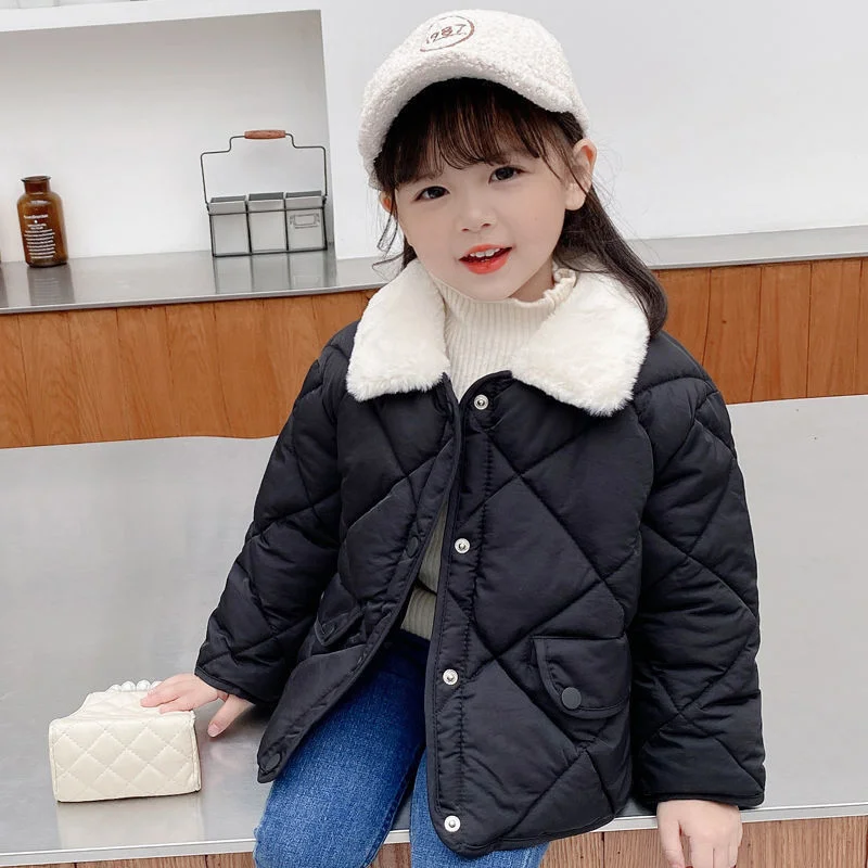 

Baby Kids Down Fur Lapel Collar Cotton Jacket Korean Children's Clothing Winter Overcoat For Girls Boy Thicken Warm Parkas Coats