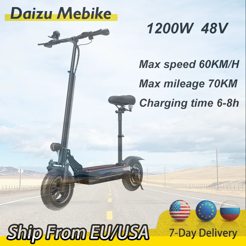 

1200W 48V Scooter Max Speed 60KM/H Single Motor Electric Skateboard for Adults Electric Scooters Mileage 70KM 10 Inch Tires