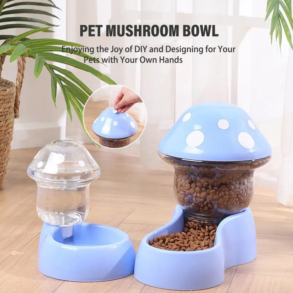 Mushroom Type Pet Cat Bowl 1.8L Automatic Feeder Dog Cat Food Bowl Drinking Water Bottle Kitten Bowls Feeding Bowl for Dogs A1T0