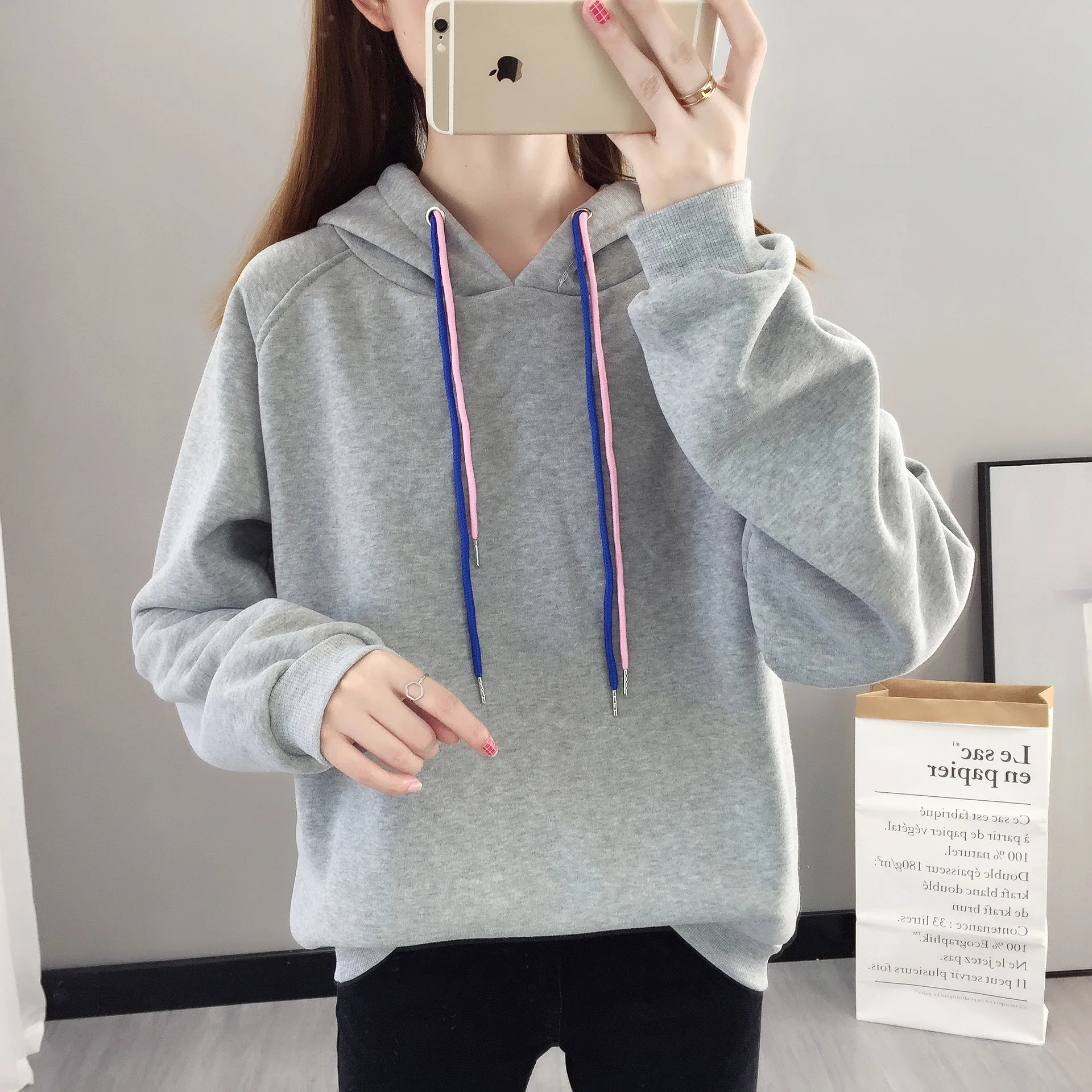 

Women Casual Winter Sweatshirt Long Sleeve Pullover Femme Hooded Cactus Printed Sweatshirts black