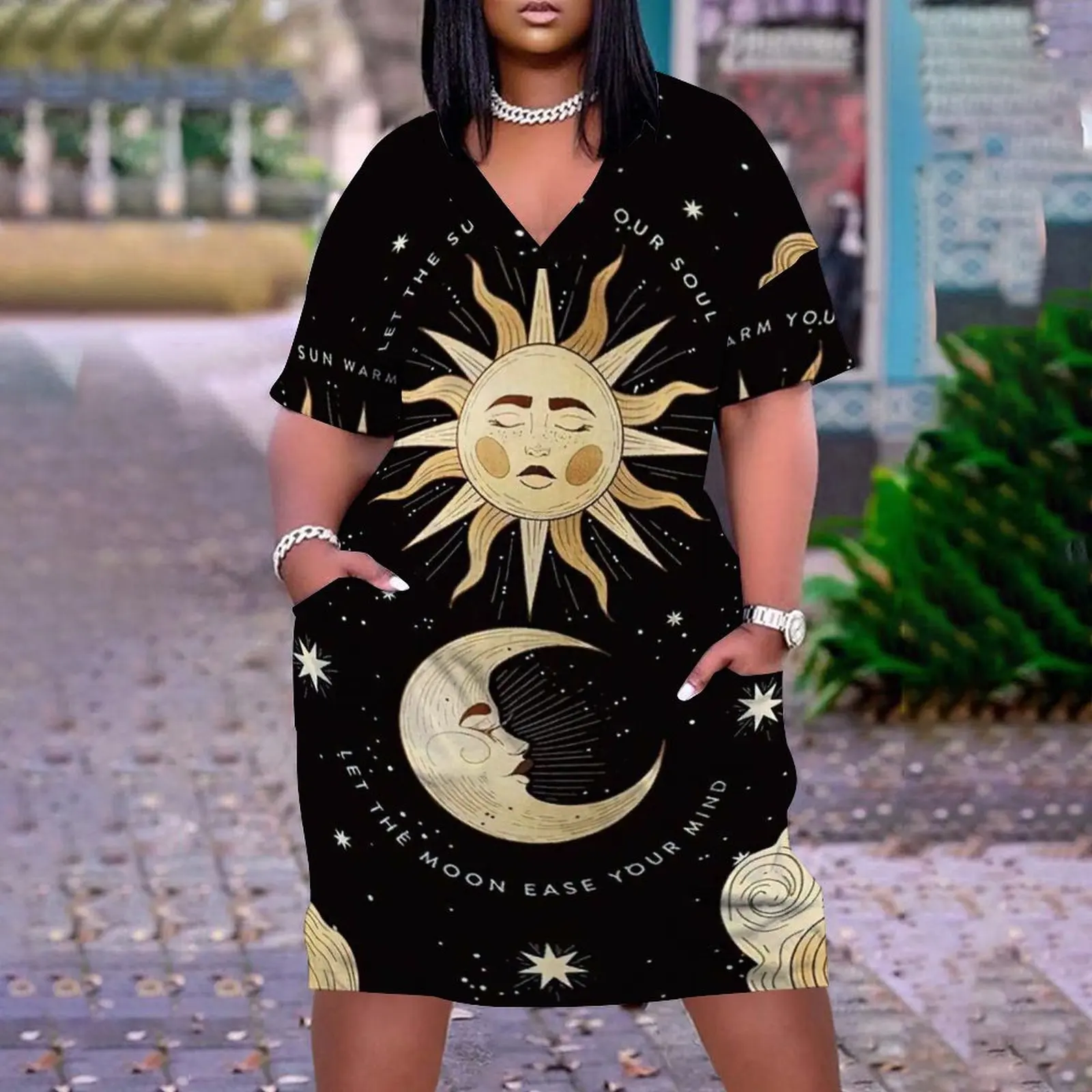 

2023 Summer Fashion Casual Dress 3D Sun Galaxy Printing Summer Vacation Factory Direct Selling Pure Cotton