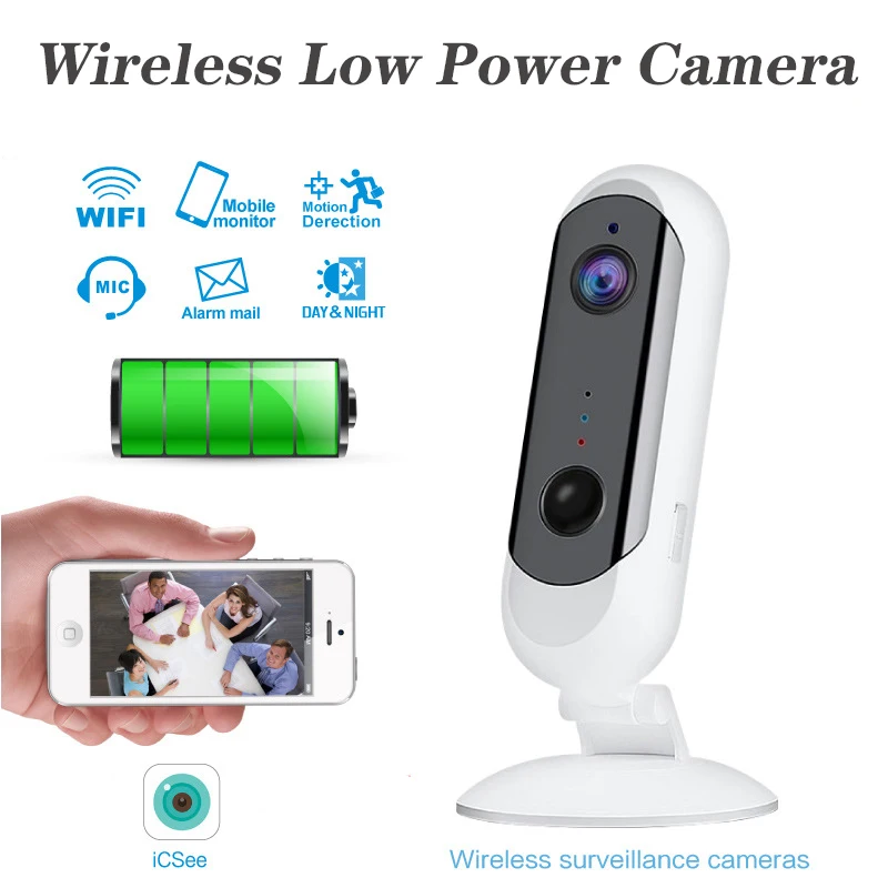 

1080P HD Wireless Surveillance Camera Battery IP Camera WiFi Rechargeable Security Low Power Home IR Night Vision Alarm Audio