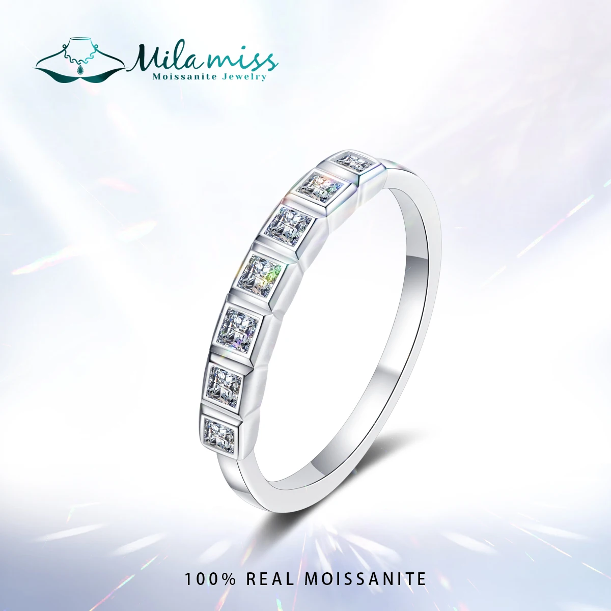 MILAMISS штабелируемые кольца с вырезами принцессы 7 камней свадебные кольца обещания кольца с бриллиантами лабораторные кольца с бриллиантом обручальные кольца с муассанитом