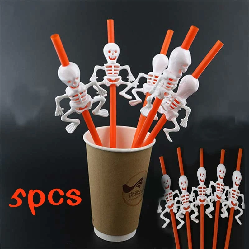 

5PCS Halloween Cartoon Skull Pumpkin Straws Halloween Holiday Bar Party Decor Home Party Halloween Decoration