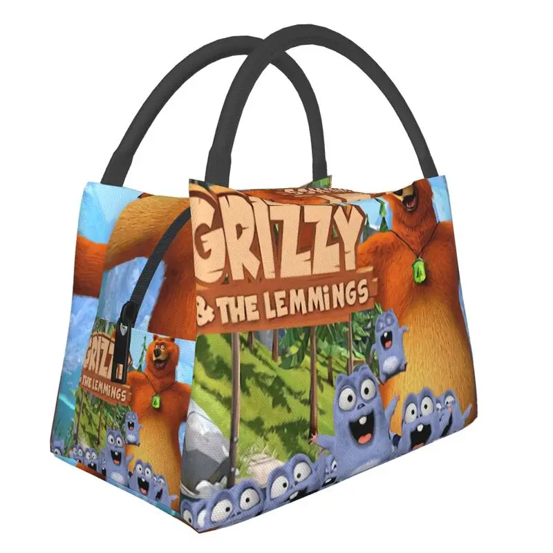 

Grizzy And The Lemmings Insulated Lunch Bags for Outdoor Picnic Anime Cartoon Tv Leakproof Cooler Thermal Lunch Box Women