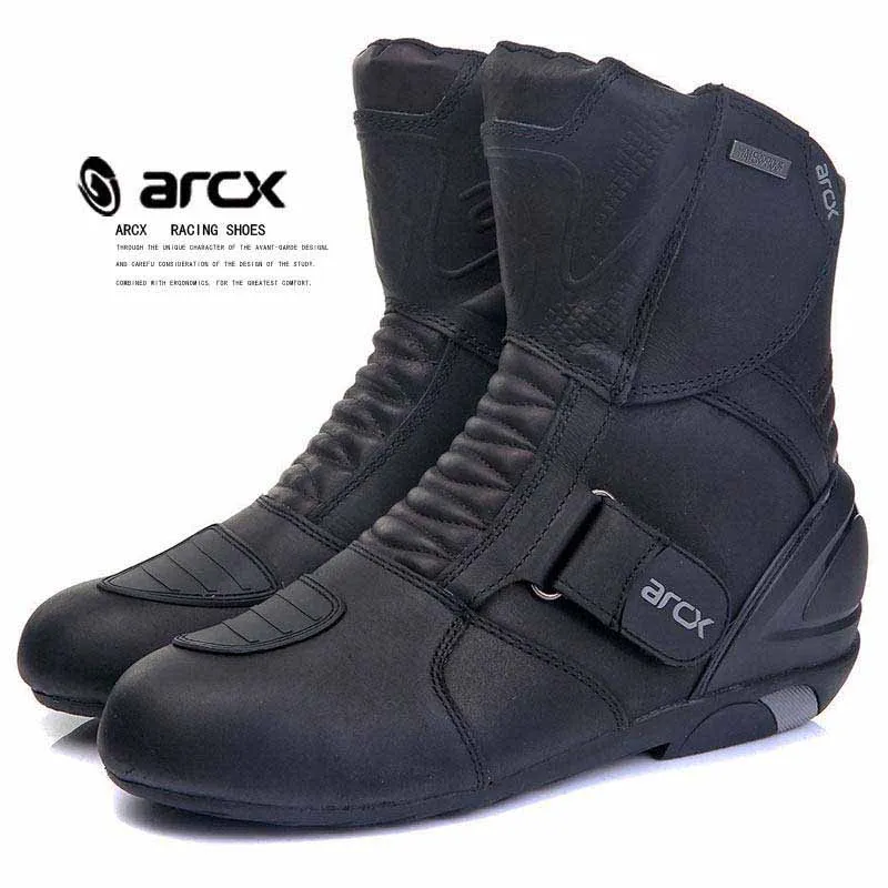 

Мотоциклетные ботинки ARCX из натуральной коровьей кожи, водонепроницаемые мотоботинки, черные сапоги для езды на мотоцикле