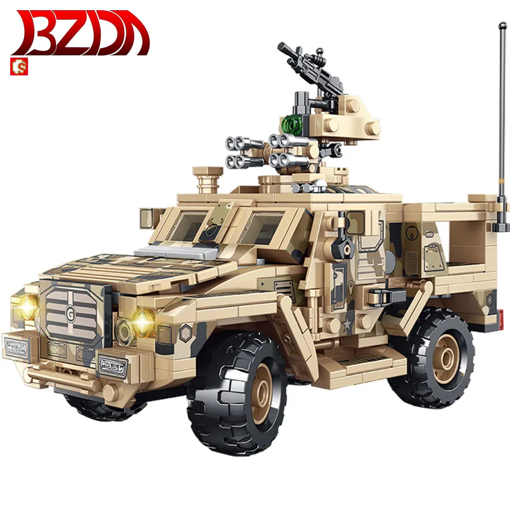 

BZDA Вторая мировая война Hummered Jeeped H1-военные штурмовые автомобили, Классические строительные блоки Moc, игрушки, подарок для детей