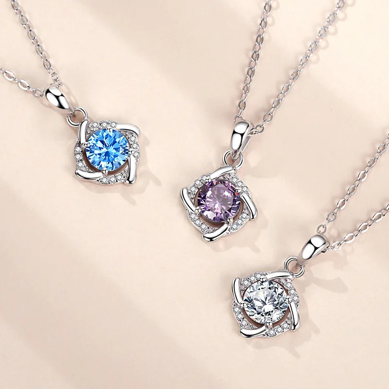 

Clover Sterling Silver S925 Necklace European And American Style Diamond-Embedded Windmill Rotating Lucky Necklace For Women