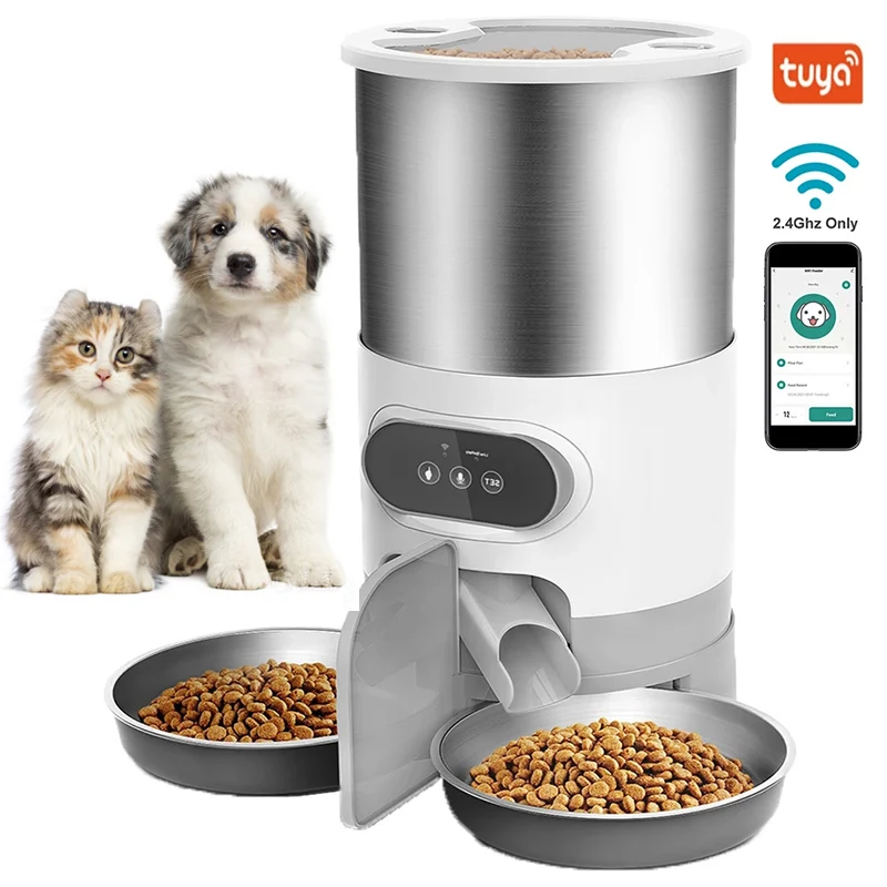 

Double Cat Dog Remote Cats Pet Food Dogs Cat Feeder Feeding With Timing Smart Meal Feeder Automatic Small Dispenser Suitable