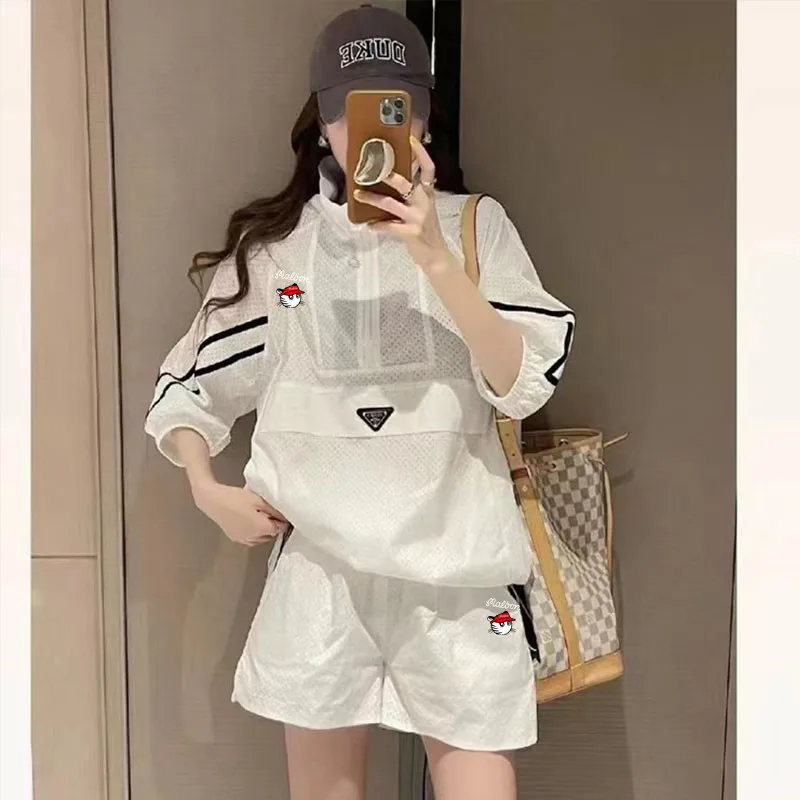 

Summer Women's Sunscreen Golf Set Women's Fashion Golf Suit Golf Loose Thin Shorts 2-Piece Tennis Women's Golf Suit