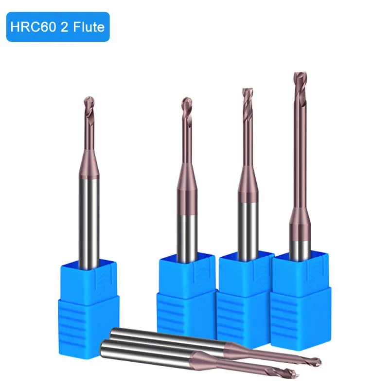 

Tungsten steel HRC60 2 Flutes Carbide Flat Square/Ball Nose End Mills CNC Milling Cutters Router 1mm 1.5mm 2mm 2.5mm R0.5mm