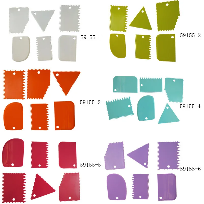 

6pcs Plastic Baking Spatulas Pastry Cutters Trapezoidal Semicircle ARC Triangle Serrated Cake Cream Scraper Piping Baking Tool