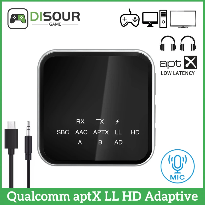 Оригинальный приемопередатчик Qualcomm BT V5.2 приемник 2 в 1 aptX LL HD адаптивный