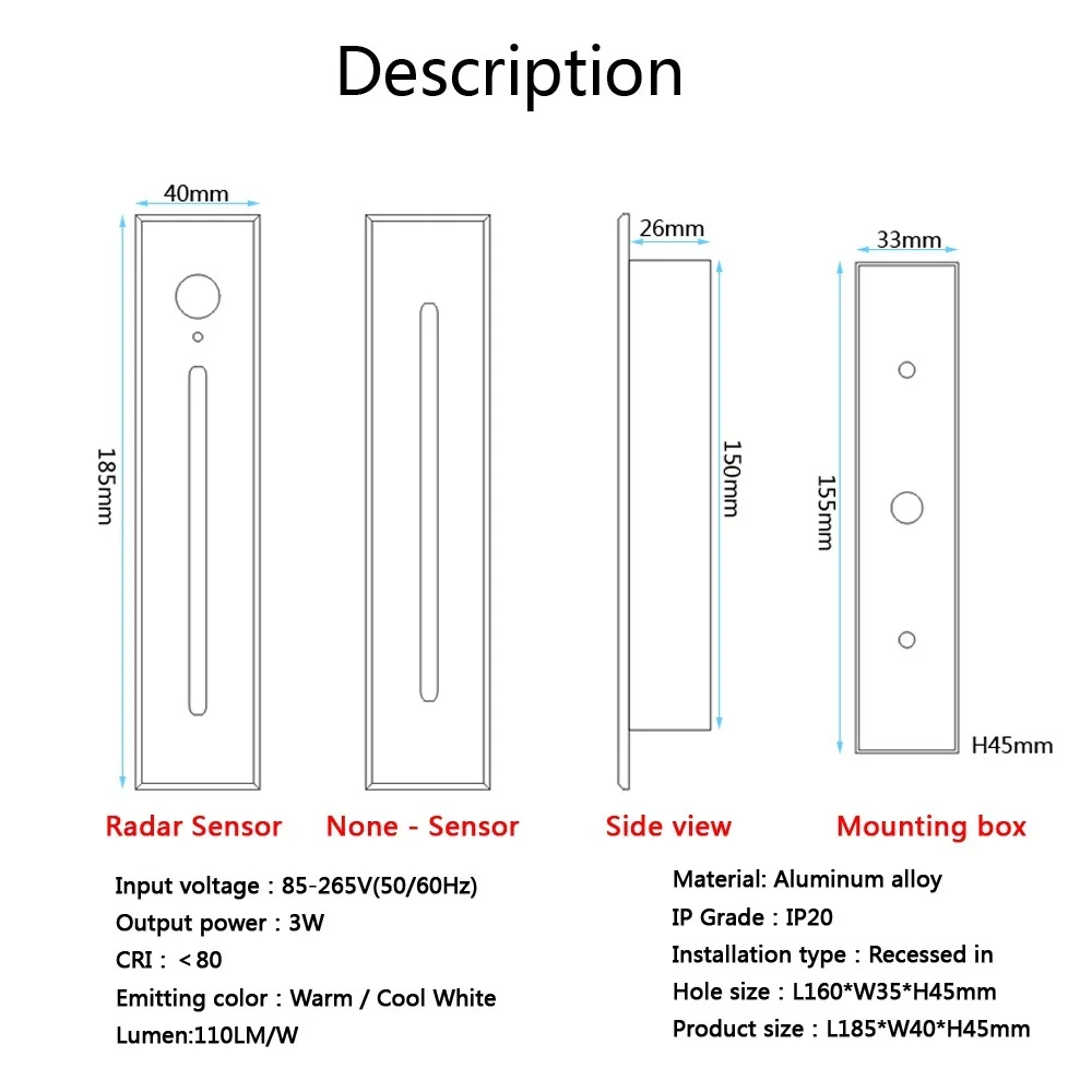 Умный светодиодный Ночной светильник с датчиком движения 3 Вт встраиваемый для