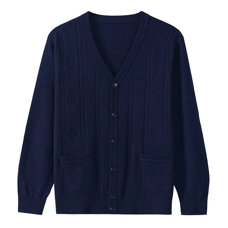 Мужской шерстяной кардиган с длинным рукавом и V-образным вырезом