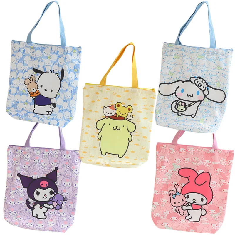 

Sanrioed Cinnamoroll HelloKittys Kuromi My Melody Pochacco Canvas Shoulder Bag Cartoon Anime Large Capacity Storage Handbag