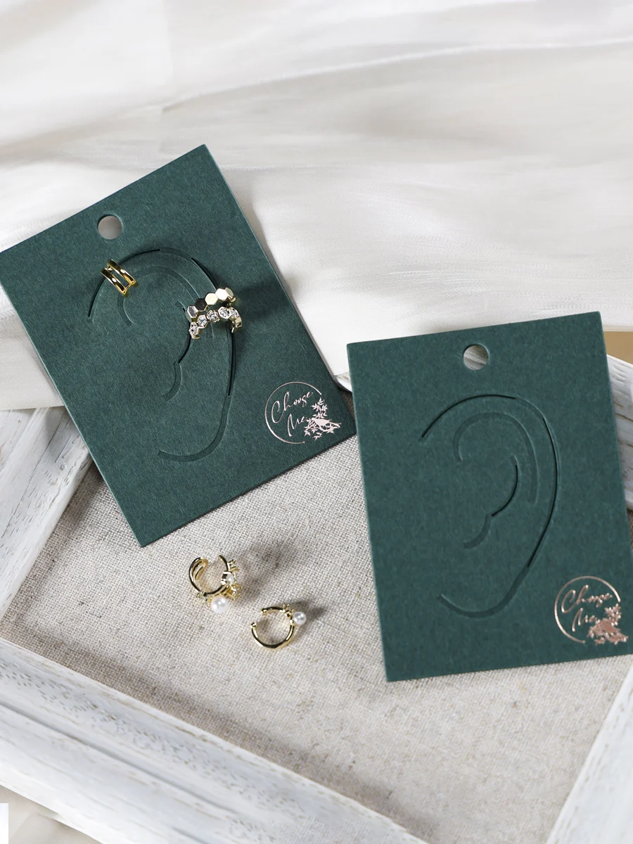 Новинка Лидер продаж темно-зеленые картонные золотые серьги-Клипсы из фольги