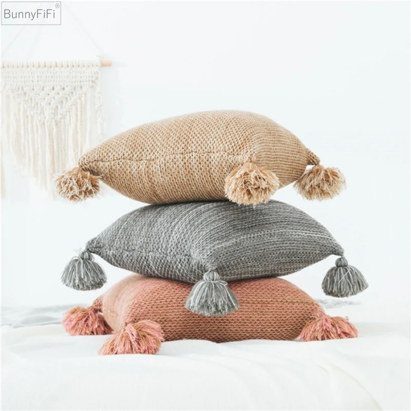 

Коричневая однотонная вязаная наволочка, винтажная, розовая, серая, женская, 45 см * 45 см, Мягкая Наволочка для дивана, стула, украшение для дома
