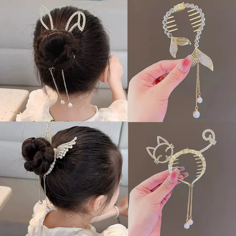 

Children's Meatball Hair Clasp Clip Girl's Ponytail Hairpins Tray Hair Artifact Temperament Headdress Ponytail Clasp