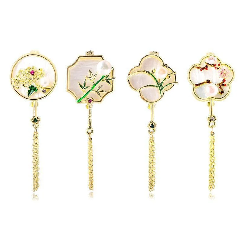 

Ancient Tassel Brooches Shell Oil Drip Breast Flower Pins Classic Plum Blossoms Orchid Bamboo Anchrysanthemum Designer Brooch