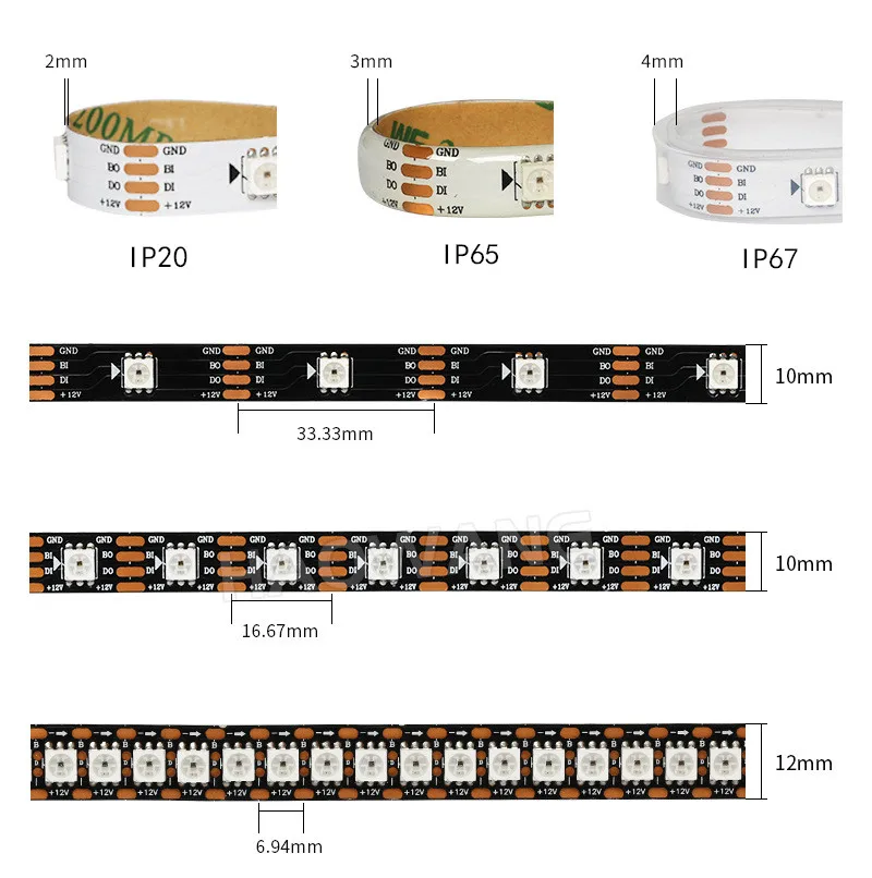 Пиксельная светодиодная RGB лента WS2815 (WS2812/WS2813) 12 В постоянного тока индивидуально
