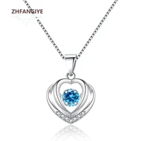 zhfangiye necklace for women 925 silver jewelry with zircon gemstone heart shape pendant wedding promise party gift accessories