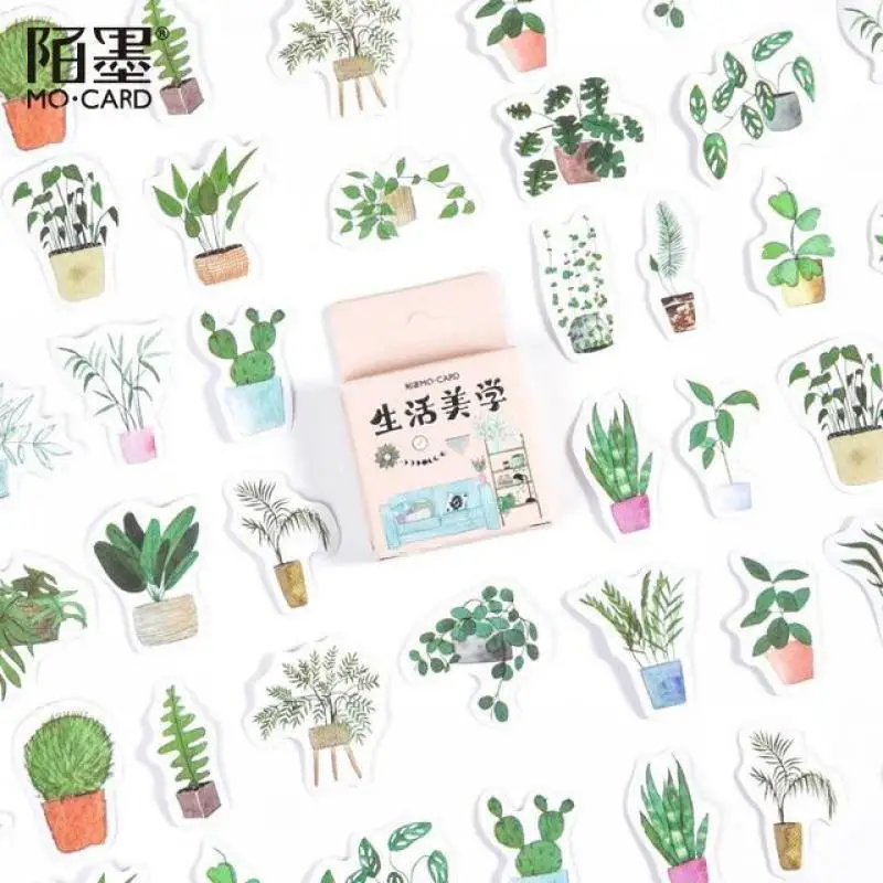 

1@#45Pcs/pack Life Aesthetics Green Plant Decorative Washi Stickers Scrapbooking Stick Label Diary Stationery Album Stickers