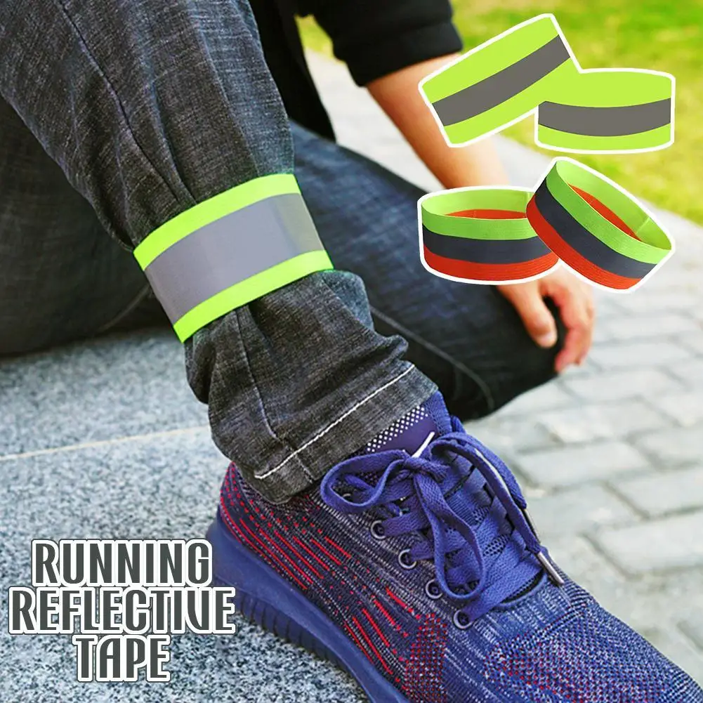 

2PCS Reflecterende Bands Veiligheid Tape Bandjes Elastische Armband Polsband Voor Fietsen Running Bind Strap Broek Been Bike