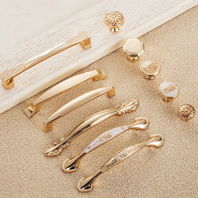 

Drawer Knobs European Wardrobe Pulls Kitchen Handle Furniture Hardware Champagne Gold Door Handles Zinc Alloy Cabinet Handle