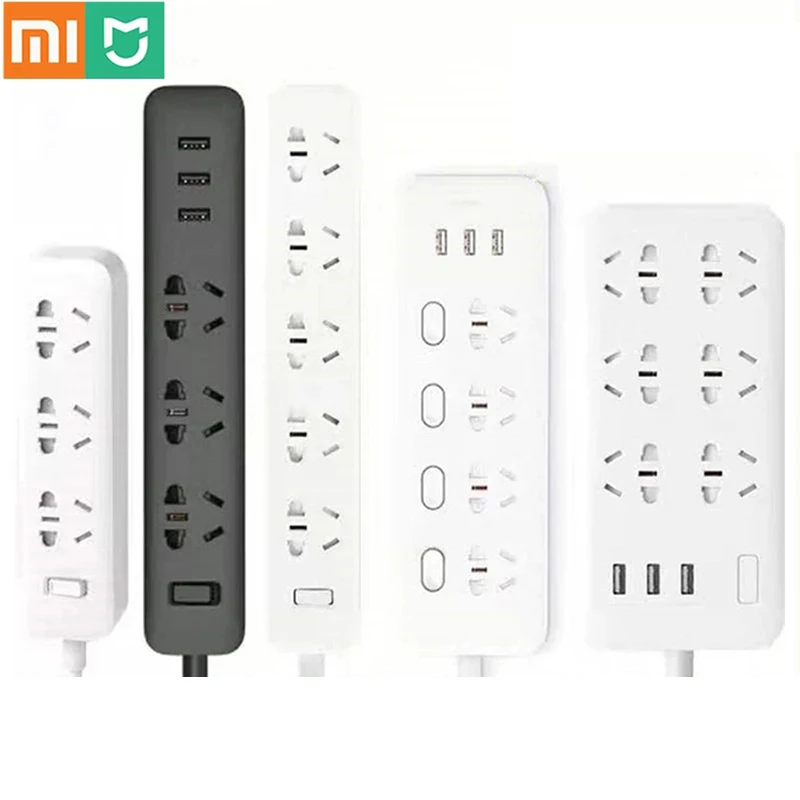 Ceny Oryginalny Xiaomi Mijia Listwa Zasilająca 2A Szybkie ładowanie 3 Porty USB I 3 Gniazda 4 Kontroli MI Home Z Ue Ue AU Wielka Brytania UA Przejściówka Adapter