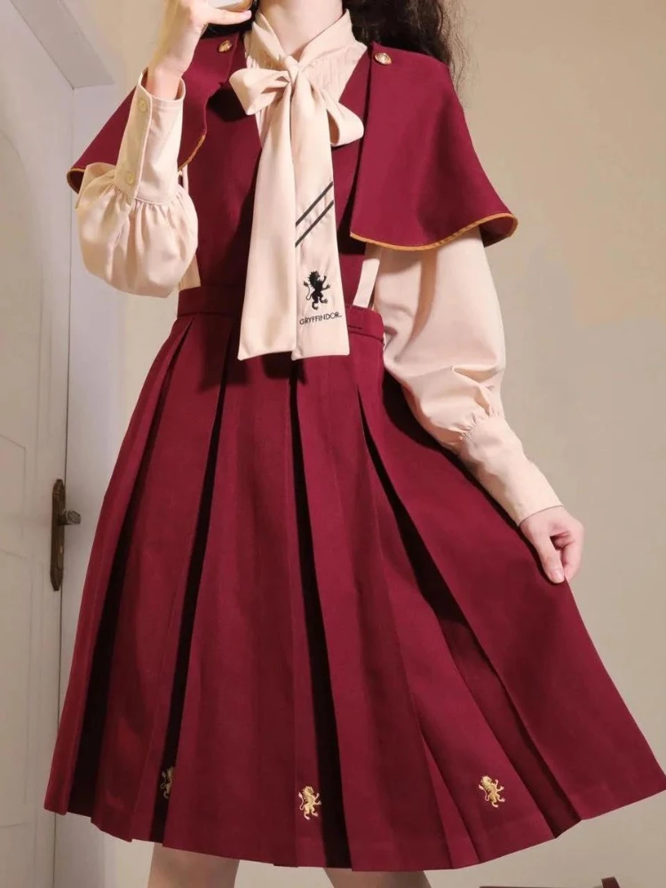 

Платье в японском стиле преппи, милое красное платье лолиты, винтажное милое осенне-зимнее мини-платье с вышивкой для вечеринки в стиле Лоли...