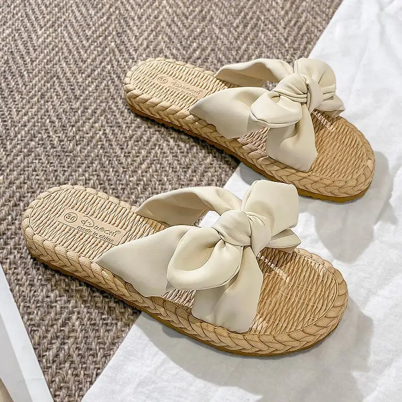 

Med Beach Shoes Slippers Women Summer Pantofle Luxury Slides Butterfly-Knot Sabot 2023 Designer Flat Soft Rubber Basic PU Fashio
