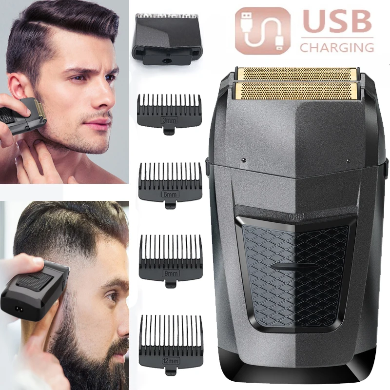 

Men's Rechargeable Cordless Shaver Dual Blade Reciprocating Beard Shaver Facial Multifunctional Power Trimmer