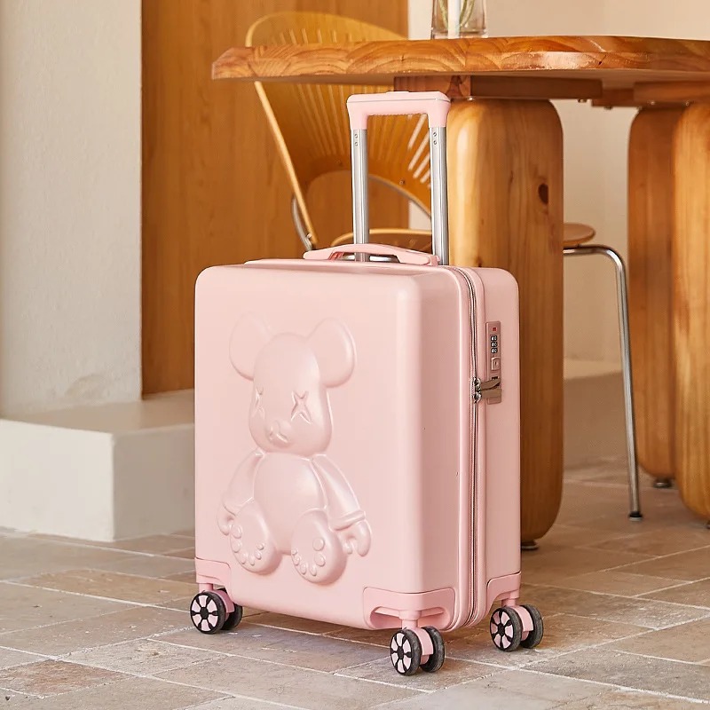 Luxury Cuddly Bear Boarding Box 18 Inch Fine Security Password Lock Luggage Men And Women Applicable Aluminum Frame Box