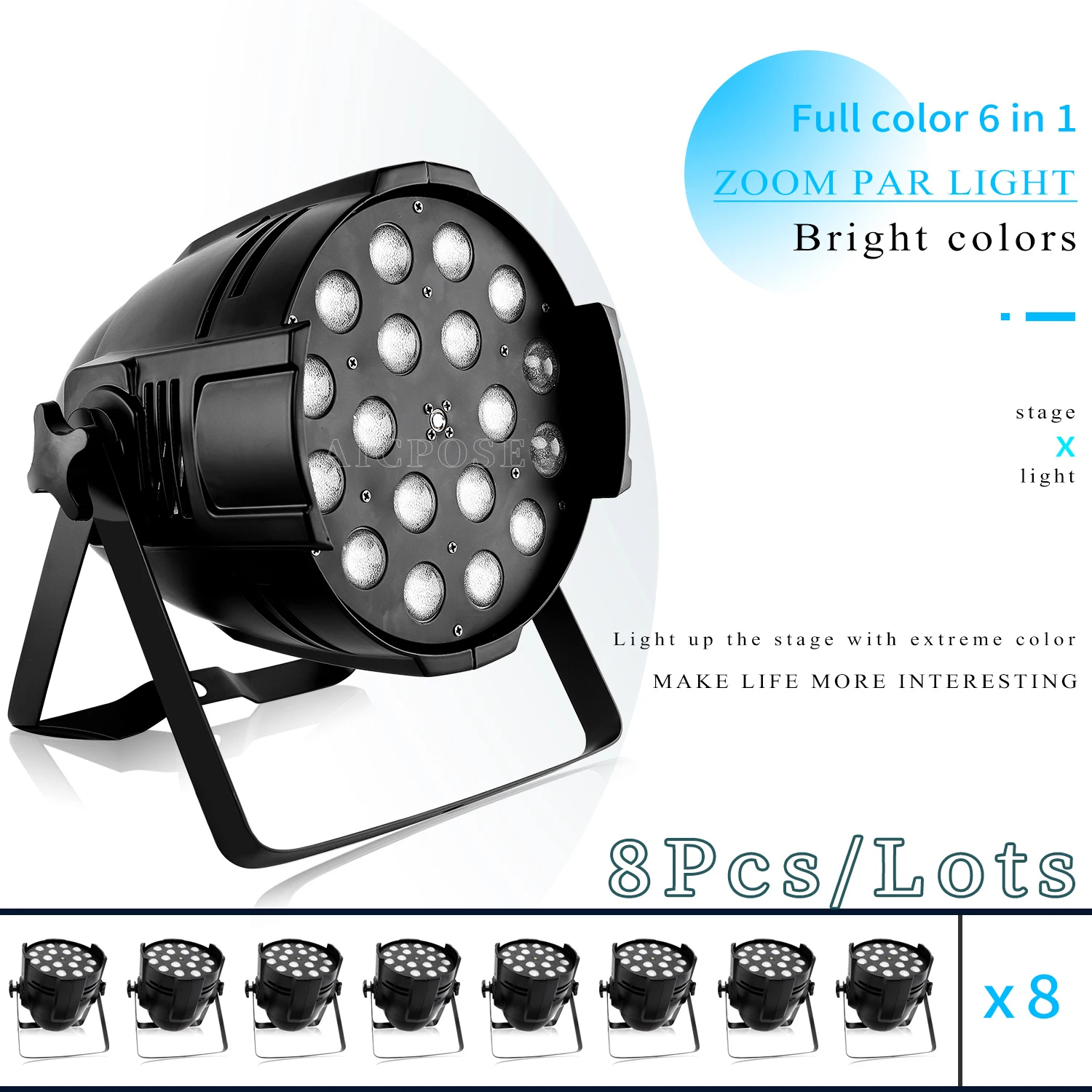 

8Pcs/Lots 18×10W LED Lights RGBW 4 in 1 10~45° Standard Zoom Disco DJ Music Ball Stage Performance Lights