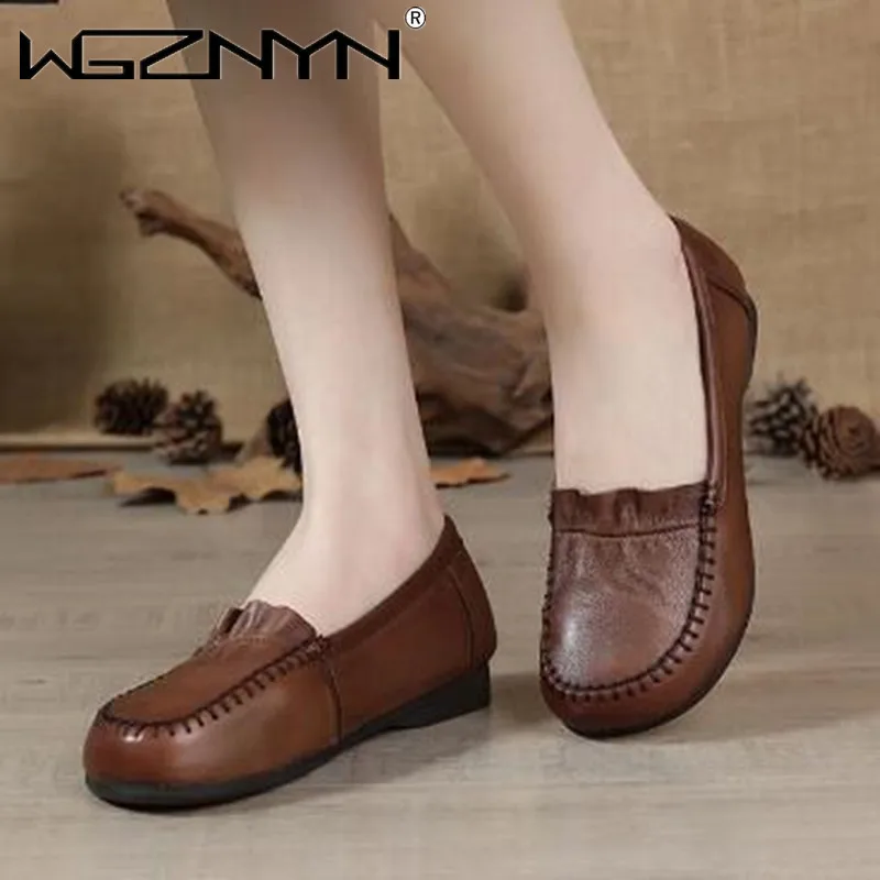 

Women Retro Shoes Genuine PU Leather Casual Flats Sneakers Women Spring Autumn Ballet Flats Patchwork Designed Zapatos De Mujer