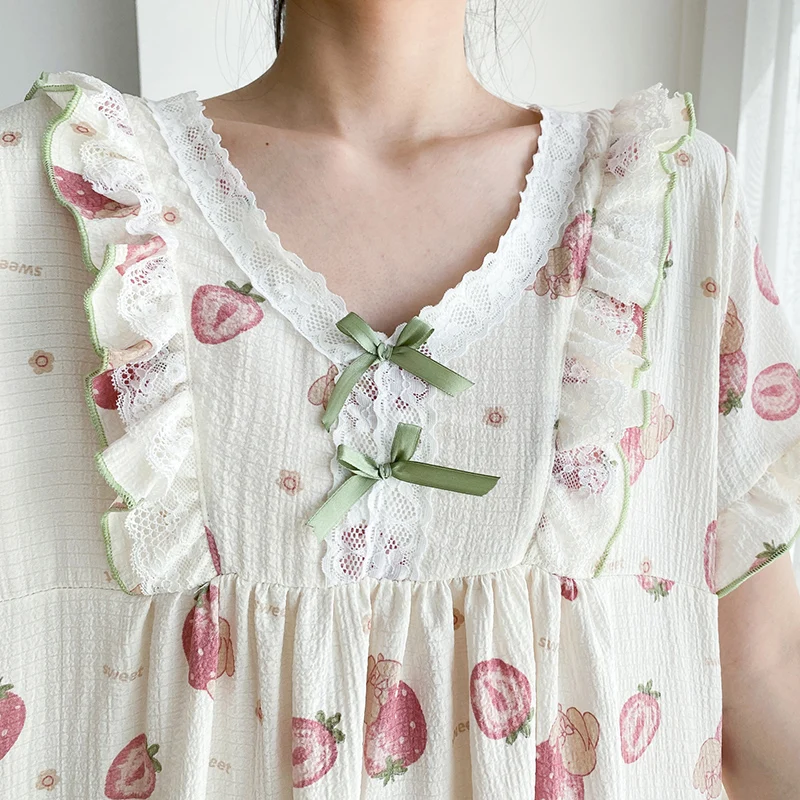 Women Printed Nightgowns Loose Short Sleeves Sleepwear Cotton Sleepdress Pyjama Night Dress Large Size XL-4XL Sleepshirts