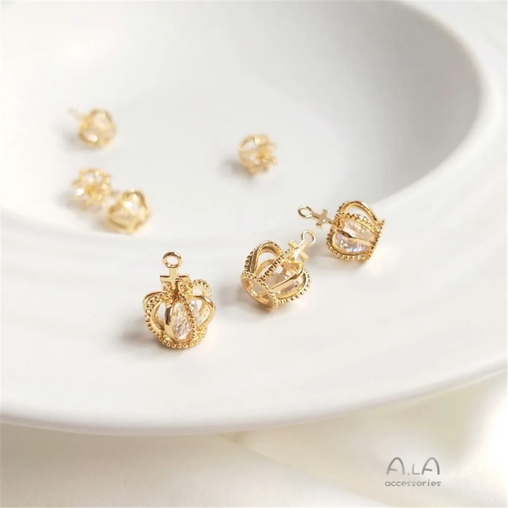 

14K Gold Filled Plated Crown Zircon Pendant DIY color preservation accessories Earrings bracelet pendant
