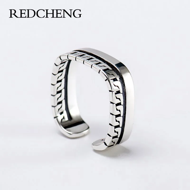 

Открытые Кольца REDCHENG из стерлингового серебра 925 пробы с квадратным круглым шариком для женщин, винтажные гладкие нестандартные геометриче...